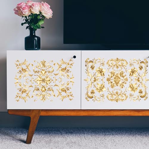 PLIGREAT Golden Floral Rub on Transfers for Craft, 6 Sheets Retro Pattern Furniture Transfer Decal Stickers Rub on Stickers for Drawer Cabinet Ceramic Scrapbooking Crafts Decorative, 6"x12"