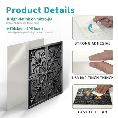 VICCI 24 Pcs Peel and Stick Wall Tiles, 5.9x5.9 Waterproof Vinyl Stickers - color: Art-11, size: 5.9x5.9IN*24pcs