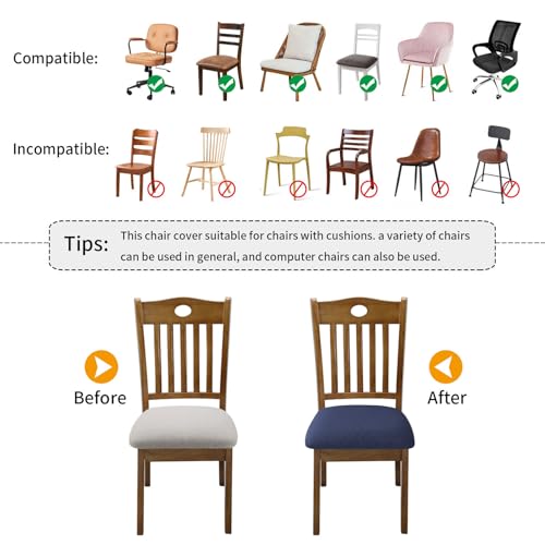 Fuloon Dining Chair Seat Covers Stretch Slipcovers, 6 Pack, Navy Blue - color: Navy Blue, size: Not Waterproof