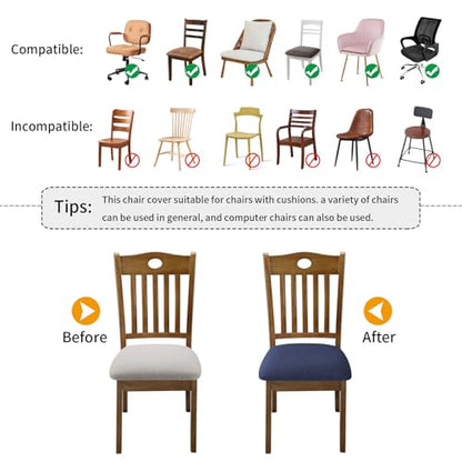 Fuloon Dining Chair Seat Covers Stretch Slipcovers, 6 Pack, Navy Blue - color: Navy Blue, size: Not Waterproof