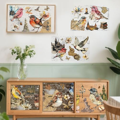 6 Pcs Vintage Letters & Birds Rub-On Transfers, 8 x 12 Inch - style: Vintage Bird Collage