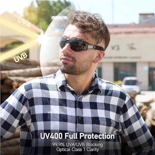 SAFEYEAR Safety Glasses Anti Fog Scratch Resistant ANSI Z87.1 CE Protective Eyewear with Foam Gasket Adjustable Strap - color: Tinted Black & Grey