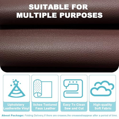 Brown Faux Leather Fabric 79"×55" Lychee Grain Upholstery Vinyl - color: Brown Lychee Grain, size: 79"x55" (200cm x 140cm)