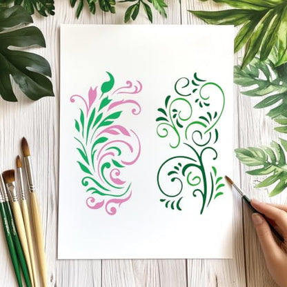 12 Sheets Various Rolls of Flowers Stencils, 12 Styles Flower Vine Drawing Templates Wildflower Reusable PET Art Stencils for Painting on Wall Wood Home Decor - style: Rolls of Flowers