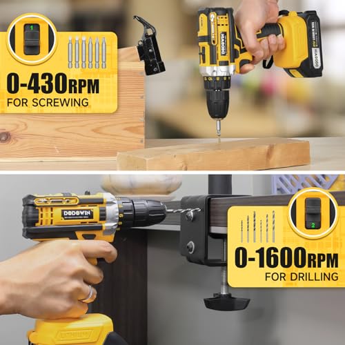 DODOWIN 12V Power Drill Set, 2 Batteries, Charger, Variable Speed - style: 2 Battery