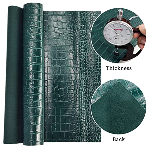 12" x 53" Glossy Embossed Crocodile Texture Faux Leather Roll Synthetic Leather Crafts Fabric for Wallets Keychains Handbags Making Sewing Crafts Material (Dark Green) - color: Dark Green