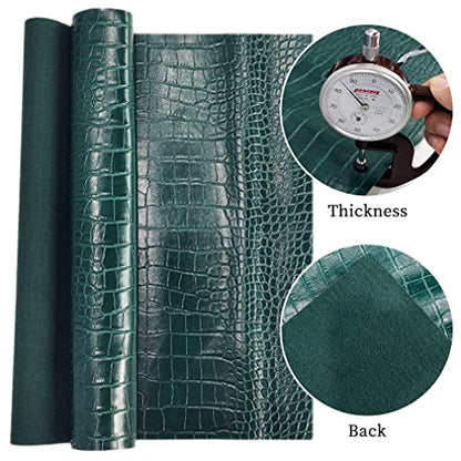 12" x 53" Glossy Embossed Crocodile Texture Faux Leather Roll Synthetic Leather Crafts Fabric for Wallets Keychains Handbags Making Sewing Crafts Material (Dark Green) - color: Dark Green