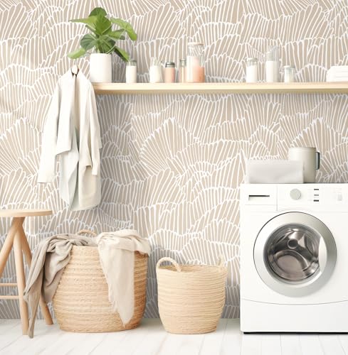 Guvana Beige Peel and Stick Wallpaper Boho Beige and White Contact Paper - color: Beige and White, size: 17.3" x 590"