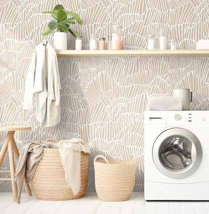 Guvana Beige Peel and Stick Wallpaper Boho Beige and White Contact Paper - color: Beige and White, size: 17.3" x 590"