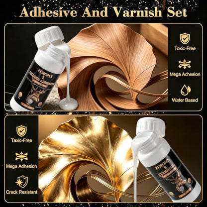 Gold Leaf Adhesive, with 200pcs Gold/Silver/Rose Gold Leaf Sheets