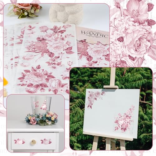 WANDIC 6 Pcs Pink Rub On Transfer Sticker,Flower Transfer Stickers Plants&Text Decals for Present Packaging DIY Scrapbooking Photo Albums Furniture,15 * 30cm - color: Plants&text Decals