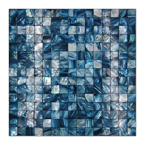 KASARO Peel and Stick Backsplash Shell Tiles, Mother of Pearl Mosaic Self Adhesive Tiles for Kitchen Wall Bathroom Bedroom Decor, Blue, 10-Sheet - color: Blue