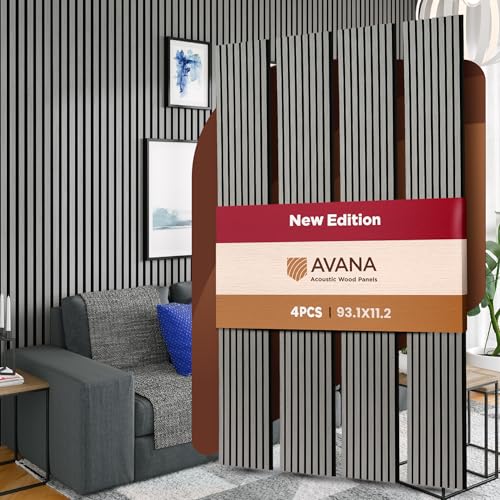 Avana Acoustic Wood Wall Panels – 93.2x11.25 Inch Panels – Fits 94x12 Layout – Gray Oak Acoustic Panels 4 PCs – Wall Panels for Interior Wall Decor for Homes, Offices – Design Wood Panels for Wall - color: Gray, size: 94X11 (4 PCs)