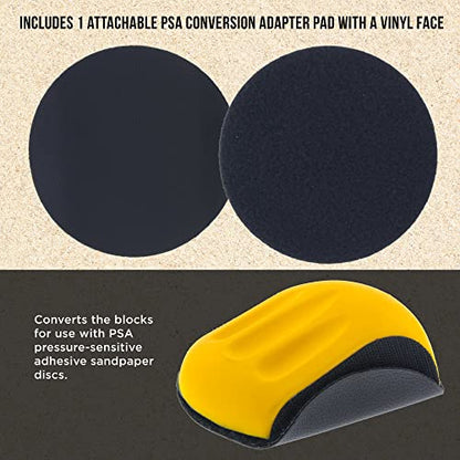 Dura-Gold Pro Series 6" Mouse-Shaped Hand Sanding Block Pad for Hook & Loop and PSA 6" DA Sanding Discs, 2 Pack - 2-Way Adapter Pad to Use PSA Sandpaper - Automotive Car Sand Woodworking Furniture - style: Mouse