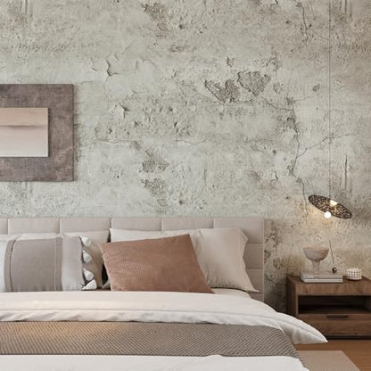 VEELIKE 15.7''x118'' Old Cracked Beige Concrete Wallpaper Peel and Stick Removable Industrial Wallpaper for Bedroom Living Room Accent Wall Self Adhesive Concrete Contact Paper for Countertops Walls - size: 15.7" x 118"