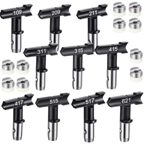 15 Pieces Spray Tips Airless Paint Sprayer Tips Set with 6 Reversible Nozzles (109,211,315,417,517,623), 6 Filters, 2 Guards, 1 Inlet Strainer - Paint Sprayer Tips Replacement Parts