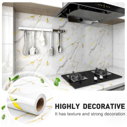 Glossy White Gold Marble Contact Paper 15.7" x 196" Peel and Stick Wallpaper - color: White/Gold, size: 15.7" x 196"