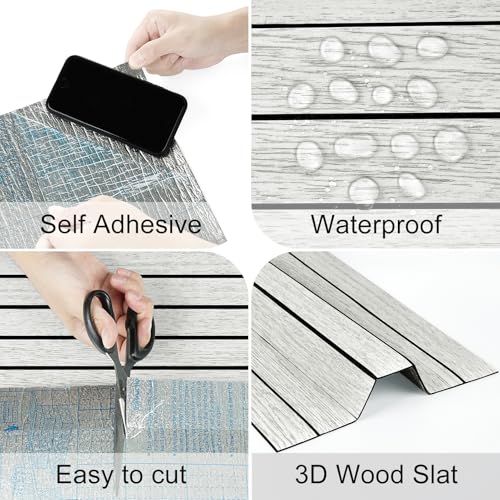 Light Grey Wood Slat Wall Panelling PVC Wall Panels Peel and Stick - color: Light Gray