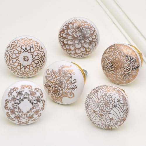 Indian Shelf Ceramic Gold Drawer Knobs for Cabinet Dresser-6 - color: Golden Style 2, size: 6 Knobs