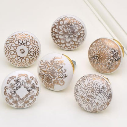 Indian Shelf Ceramic Gold Drawer Knobs for Cabinet Dresser-6 - color: Golden Style 2, size: 6 Knobs