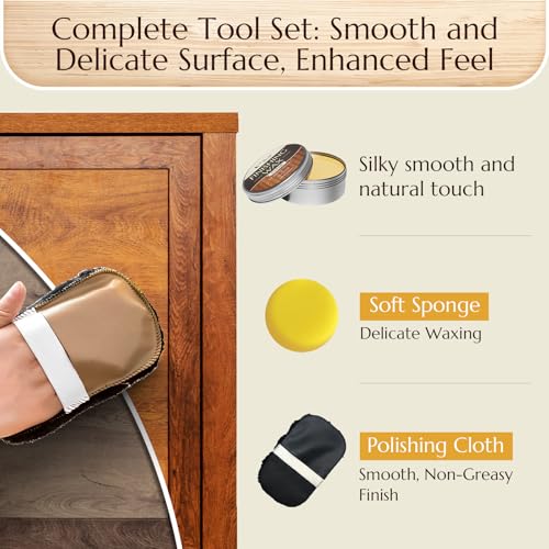 Wood Finishing Wax for Furniture – 100% Natural Chalk Paint Wax for Sealing & Protecting Painted and Raw Wood Surfaces, Wooden Floors & More – Protective Finish - Clear, 3.5 Oz (Includes Tools)