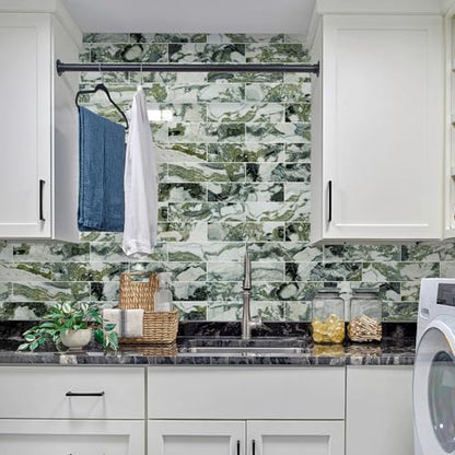 Vamos Tile Peel & Stick Backsplash on Subway Tile,40-Pack 3''x12'',Glossy - color: Ice Green with White Grout