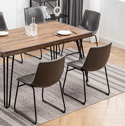7-Piece Industrial Dining Set, 60 Inch Wood Table and 6 Chairs, Brown - color: Brown
