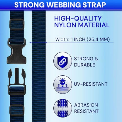 TECEUM 1" Nylon Strap Kit with Buckles, Navy Blue 6 yards Repair Set - color: Navy Blue, size: 1" - 6 yards, style: 6 Buckle - 12 Slides - 6 D-rind