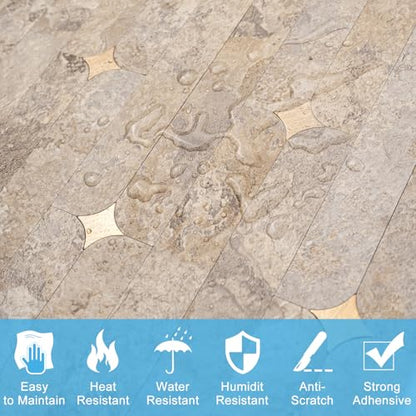 Peel and Stick Backsplash Tiles, Beige Slate Mixed Gold Stellate Self-Adhesive PVC Metal Mosaic Tiles for Kitchen & Bathroom (10 Sheets) - color: Beige Slate Mixed Gold Stellate