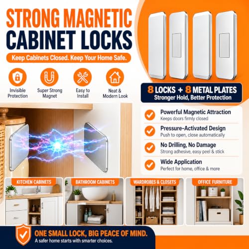 8 Pack Magnetic Cabinet Door Catch No Drill Adhesive Hidden Magnets
