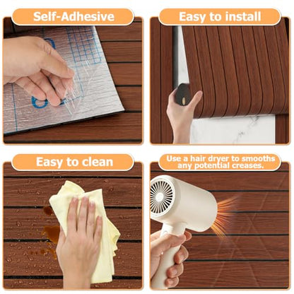 Arthome Peel and Stick Slat Wall Panels 15.7 "x120,Self-Adhesive PVC Wood Grain Wallpaper Panel,3D Thick Faux Soundproof Backsplash Accent Wall Tile for Walls & Furniture (Walnut Coverage 13 Sq.ft) - color: Walnut, size: 15.7" x 120"