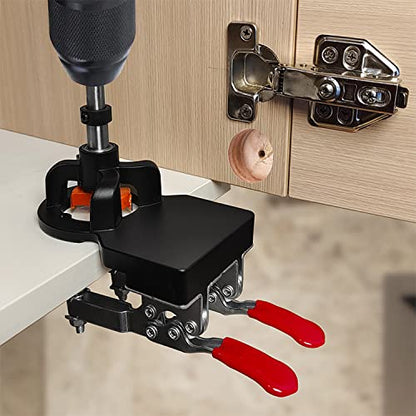 Concealed Positioning Hinge Hole Punch, 35mm Door Hinge Jig With 2 Retaining Clips, High Precision Aluminum Alloy DIY Cabinet Hardware, Adjustable Quick Punch