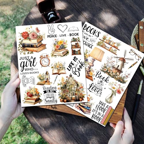 2 Sheets Rub on Transfers for Crafts, Book Lovers Furniture Transfers for Wood, Glass, Plastic & Ceramics, Decorative Decals - style: Book Lovers