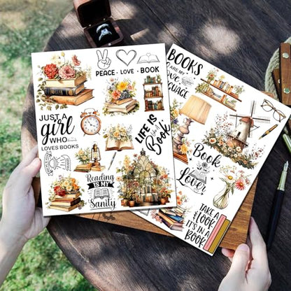 2 Sheets Rub on Transfers for Crafts, Book Lovers Furniture Transfers for Wood, Glass, Plastic & Ceramics, Decorative Decals - style: Book Lovers
