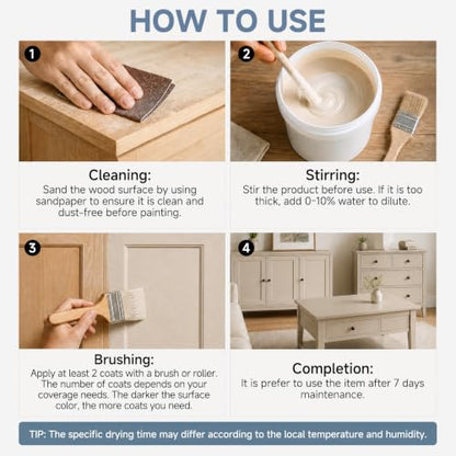 Matte Wood Furniture Paint, Cream White, 16 Fl Oz with Tools - color: Cream White, size: 16 Fl Oz (Pack of 1)