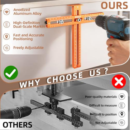 Imbot Cabinet Hardware Jig, Cabinet Handle Drawer Pull Knob Jig Template - color: Aluminum Alloy