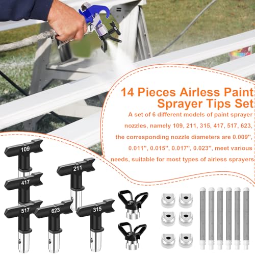 14 Pieces Airless Paint Sprayer Tips Set, Reversible Spray Tips - size: 109, 211, 315, 417, 517, 623