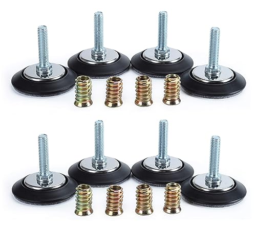 Leveling Feet 8PK with 3/8"-16 Thread Inserts and Felt Pads - size: D64mm Black