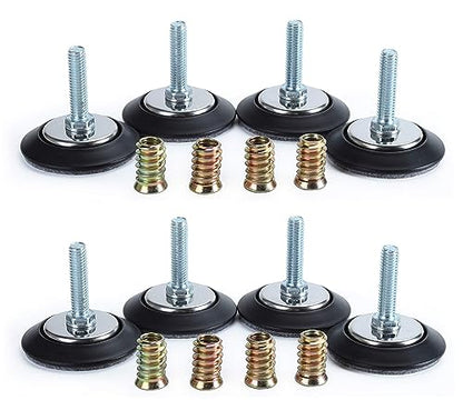 Leveling Feet 8PK with 3/8"-16 Thread Inserts and Felt Pads - size: D64mm Black