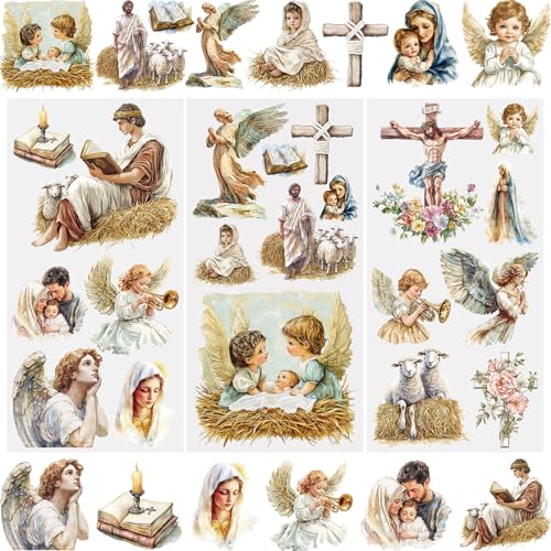 WANDIC 3 Sheets Rub On Transfer Stickers, Christianity Theme Waterproof Decals Furniture Craft Decorative, Junk Journals for DIY Scrapbooking, 15 * 30cm - color: Christian Themes