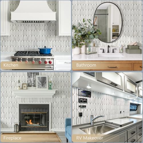 STICKGOO Peel and Stick Backsplash Tiles, 12 x 12 in, Marble/Beige - color: Dolomite White + Beige Slate