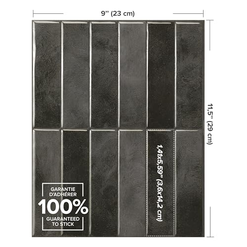 Smart Tiles Peel and Stick backsplash, Stacked Graphite Black, 11.43"x9" - color: Graphite Black