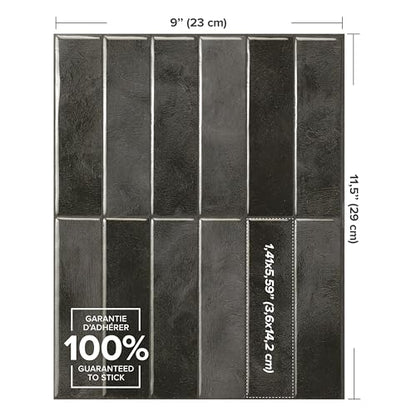 Smart Tiles Peel and Stick backsplash, Stacked Graphite Black, 11.43"x9" - color: Graphite Black