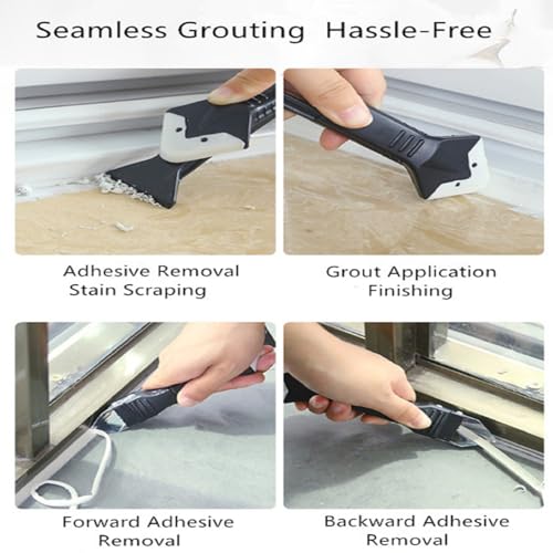 Bestac Silicone Caulking Tool Set - 3-in-1 Applicator for Bathroom, Kitchen & Window Sealing - Includes Stainless Steel Scraper & Grout Remover