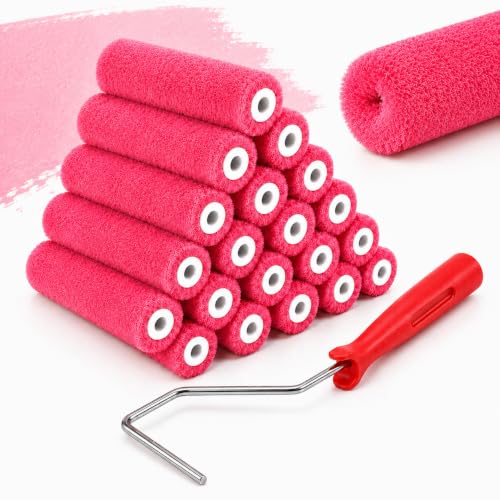24 Pack Mini Rollers for Painting, 4 Inch Mohair Paint Roller Covers with Frame, Small Paint Roller Refills for Smooth Cabinets, Doors, Trim, Furniture, Wood, Paints and Stains
