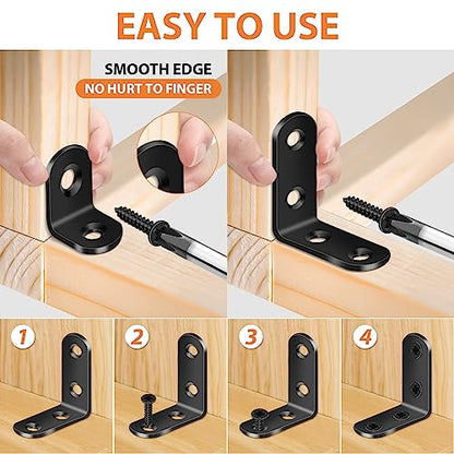 32PCS L Corner Brackets, MAPVOLUT Black Heavy Duty L Brackets for Shelves with 100PCS Screws, Metal Right Angle Shelf Bracket, Metal Corner Brace for Wood Furniture (1.57x1.57in/0.79x0.79in) - size: 2 SIZE Black