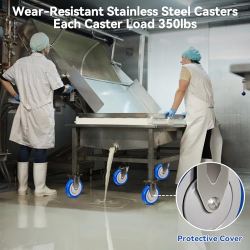 5" Stainless Steel Casters, Swivel Industrial Casters Set of 4 Heavy Duty, Anti-Corrosion Rust-Proof Plate Polyurethane Caster Wheels for Cart (4 Brake) - style: 4 Brake