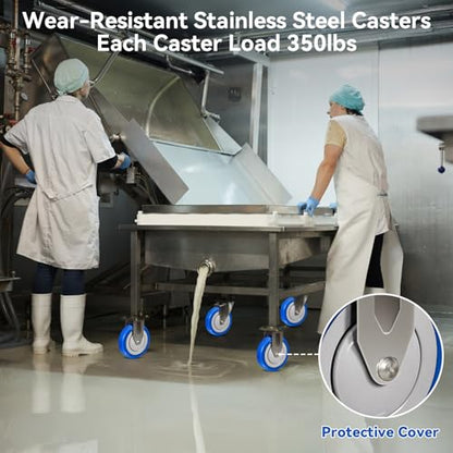 5" Stainless Steel Casters, Swivel Industrial Casters Set of 4 Heavy Duty, Anti-Corrosion Rust-Proof Plate Polyurethane Caster Wheels for Cart (2 Brake& 2 Rigid) - style: 2 Brake&2 Rigid
