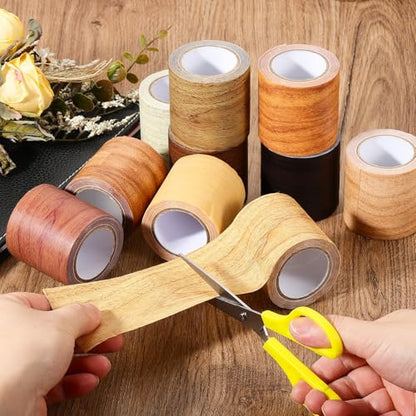 PATIKIL 6" X30' Self-Adhesive Wood Grain Repair Tape with Scraper Black Wood Grain