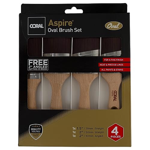CORAL Aspire Paint-Brush Professional Ultra Smooth Silk Tip FSC, 4 Piece Pack, 1.5", 2", 2" Angled, 2" Angled Stubby, Oval Straight Set, 31748